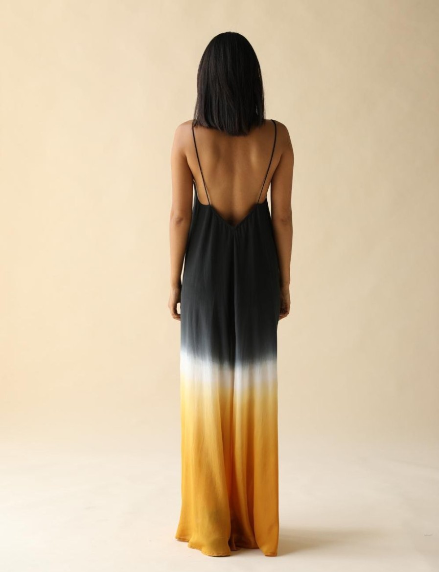 Women FARA Boutique | Juno Maxi Slip Dress Black Sun Dip Dye