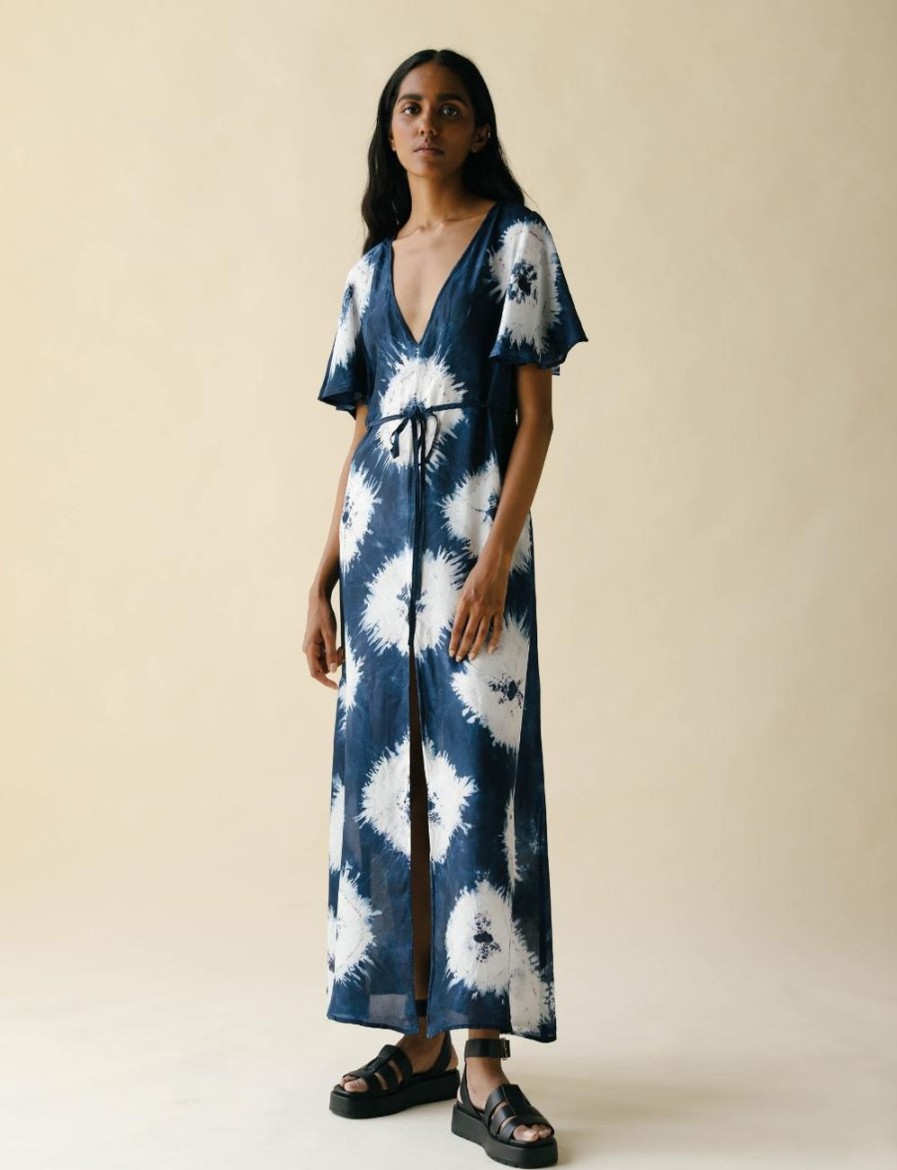 Women FARA Boutique | Aphrodite Maxi Dress Navy Flower Tie Dye