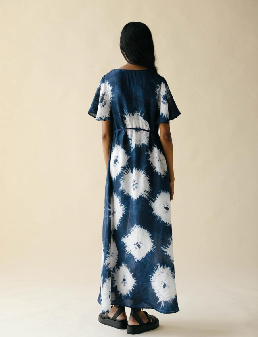 Women FARA Boutique | Aphrodite Maxi Dress Navy Flower Tie Dye