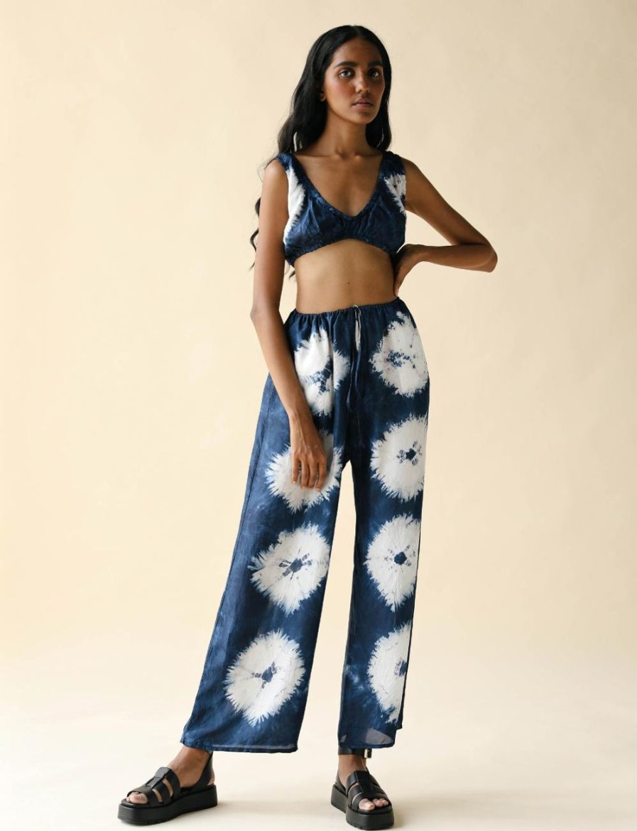 Women FARA Boutique | Venus Trousers Navy Flower Tie Dye