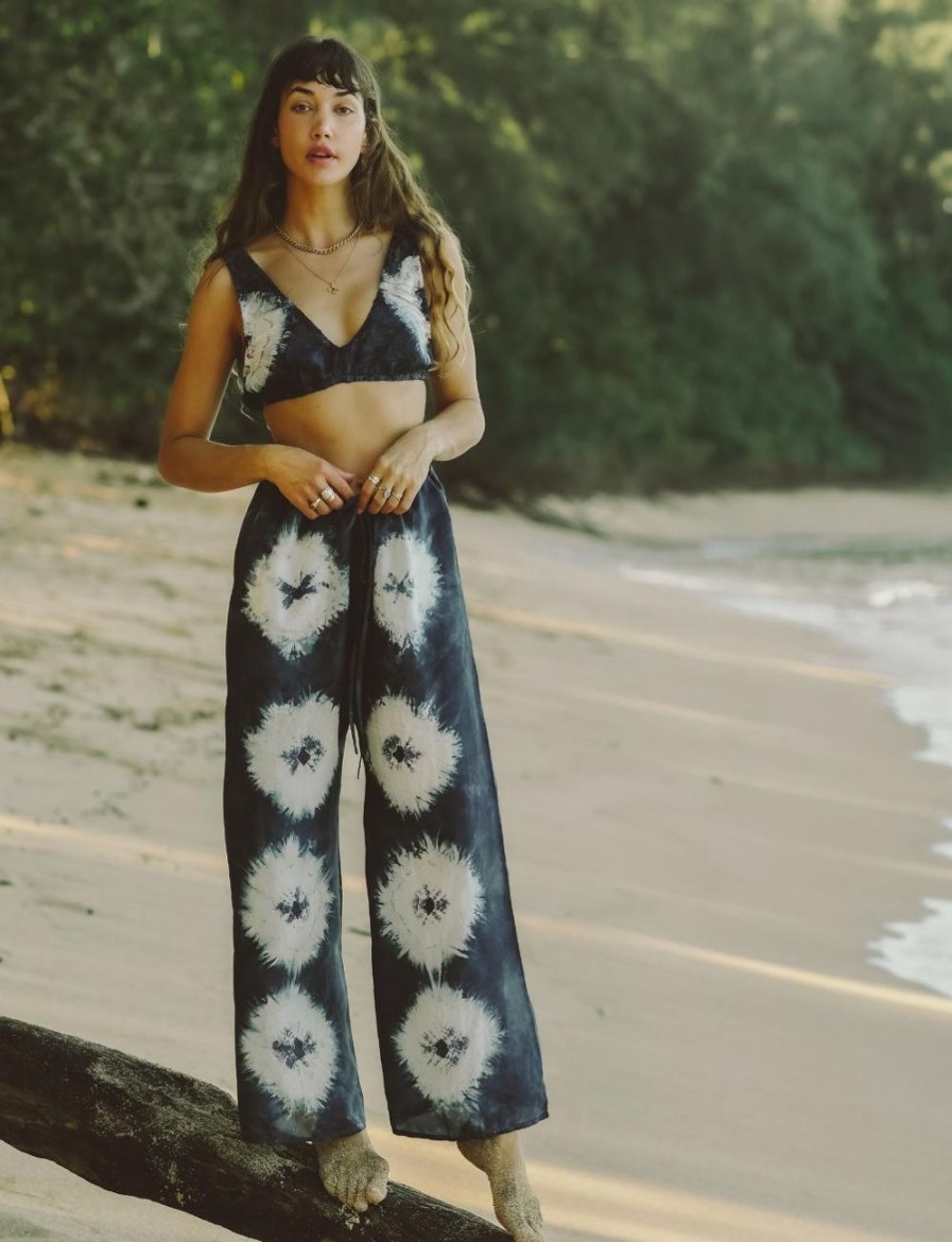 Women FARA Boutique | Venus Trousers Navy Flower Tie Dye