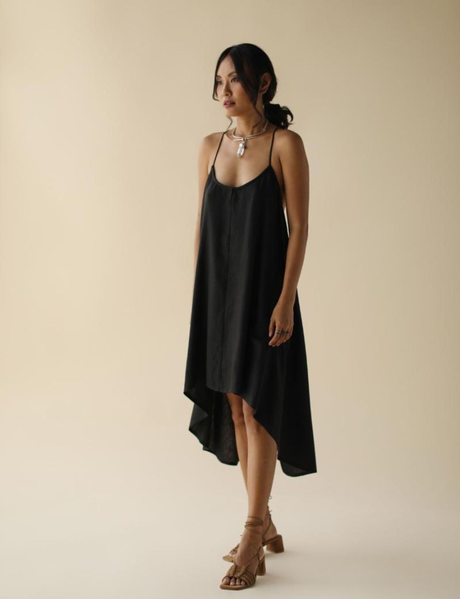 Women FARA Boutique | Zen Dress Raw Silk Black