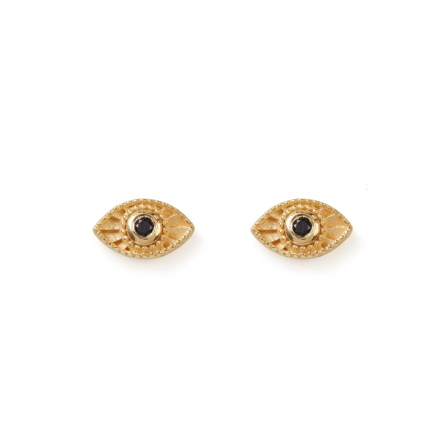 Women FARA Boutique | Mini Rays Of Light Studs Gold - Black Sapphire