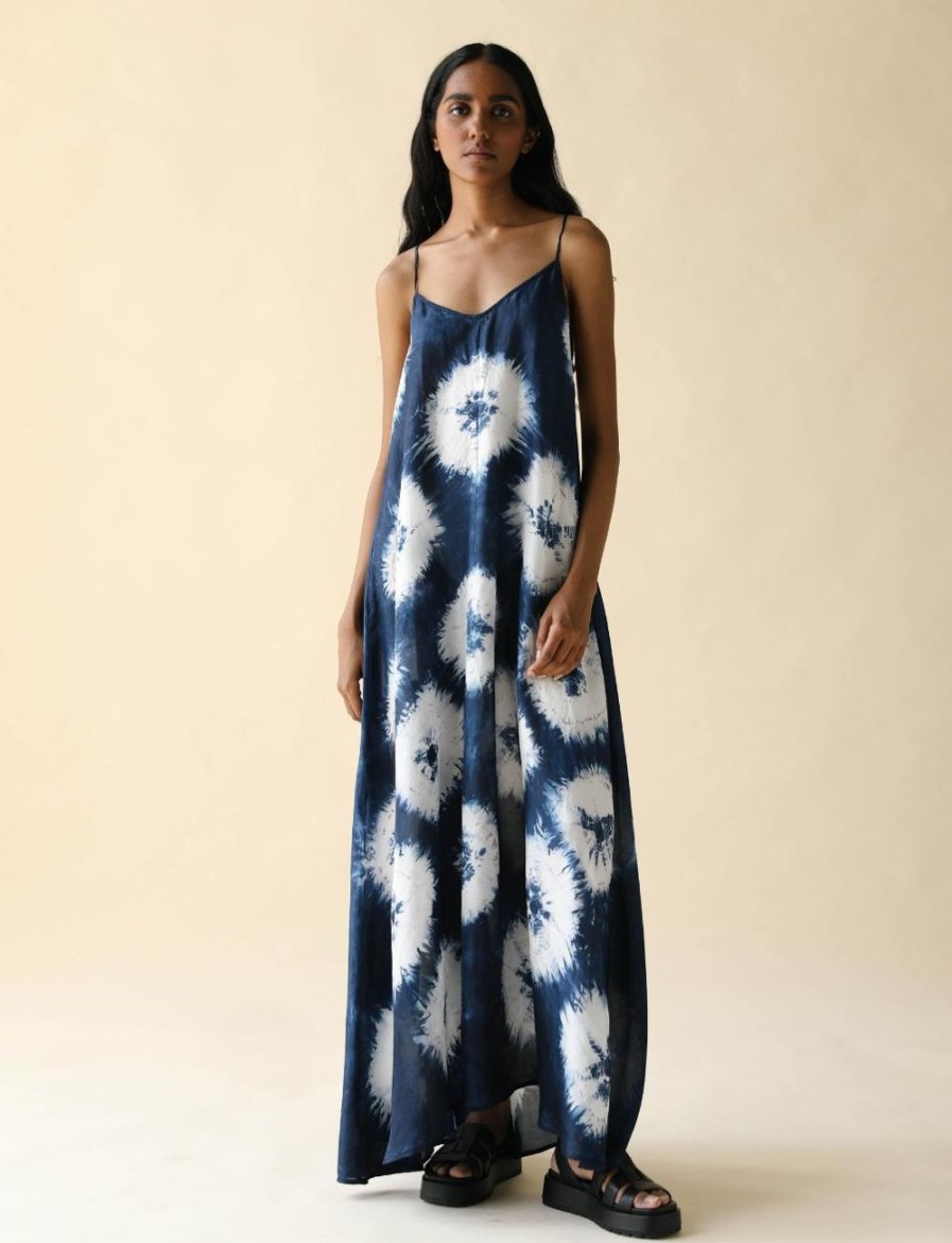 Women FARA Boutique | Cosmos Maxi Dress Navy Flower Tie Dye