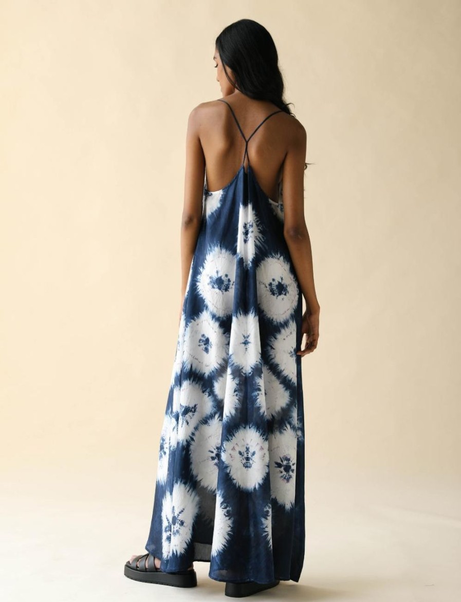 Women FARA Boutique | Cosmos Maxi Dress Navy Flower Tie Dye