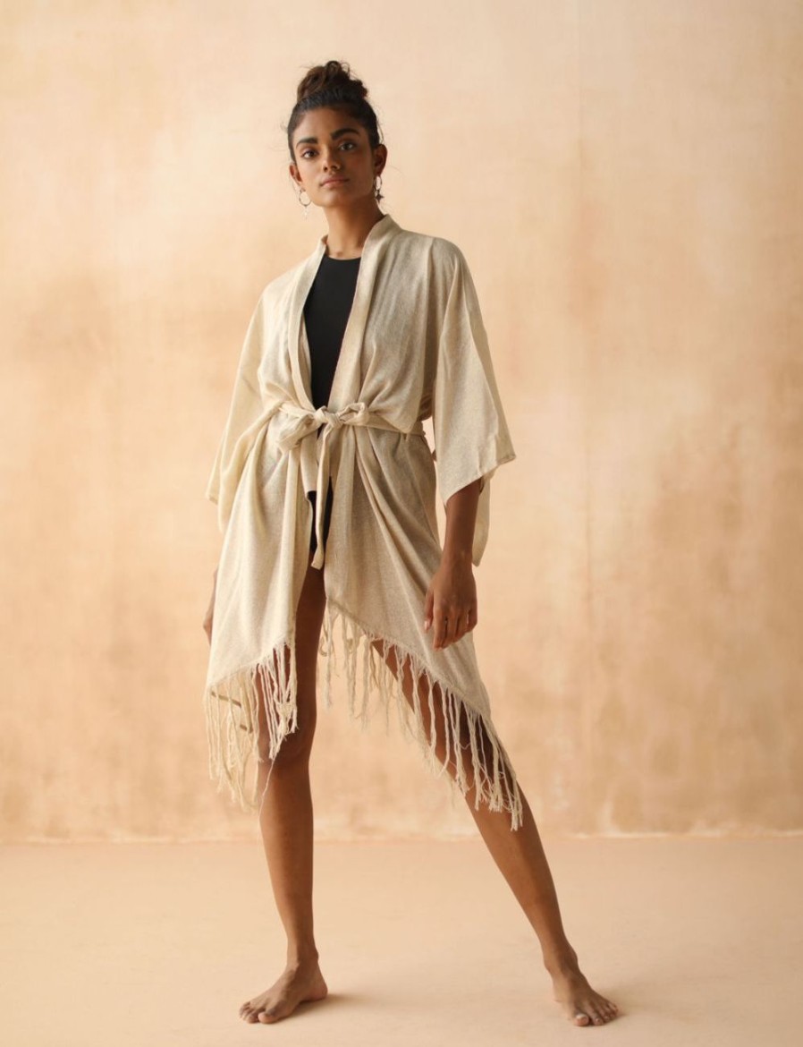 Women FARA Boutique | Raw Silk Kimono Natural