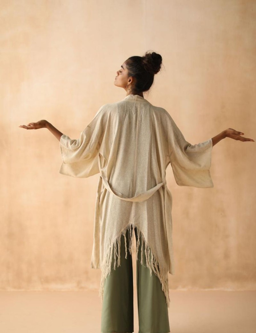 Women FARA Boutique | Raw Silk Kimono Natural