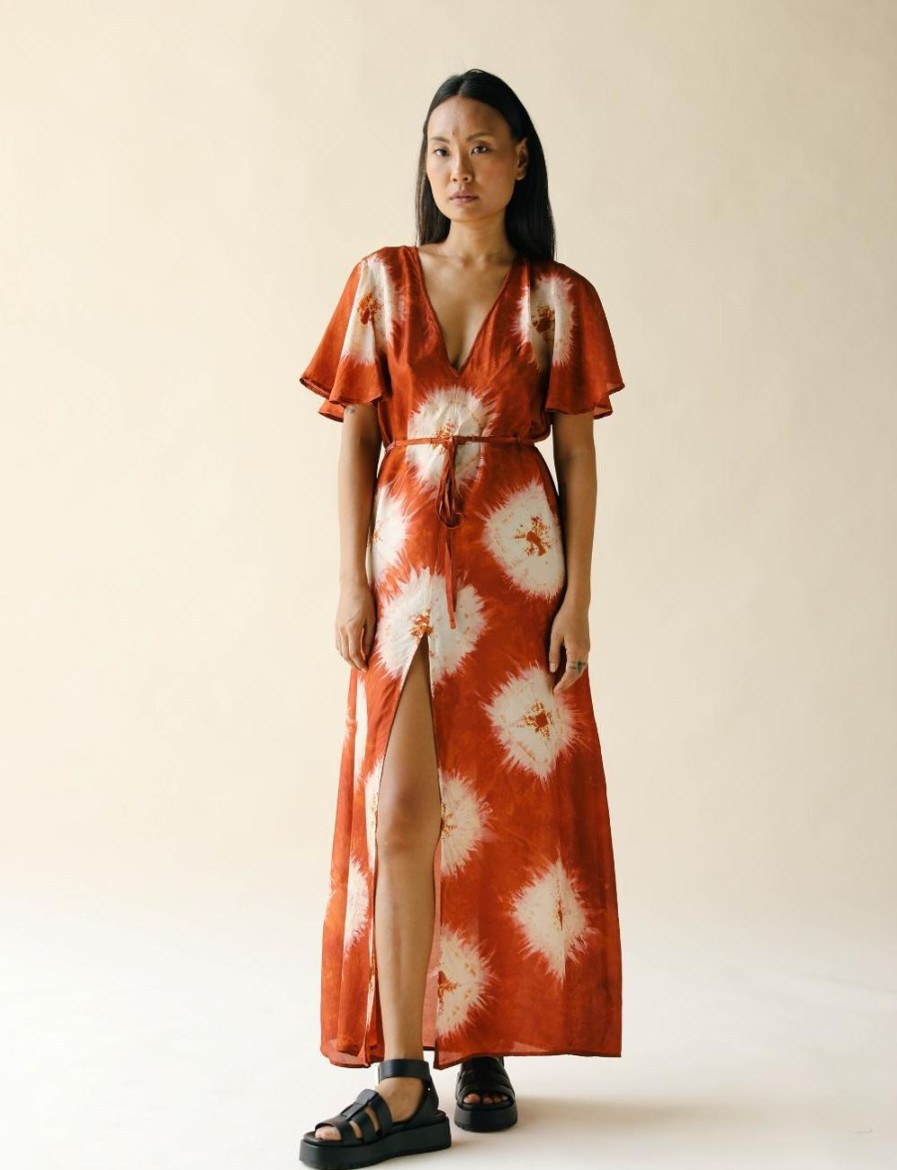 Women FARA Boutique | Aphrodite Maxi Dress Flame Flower Tie Dye