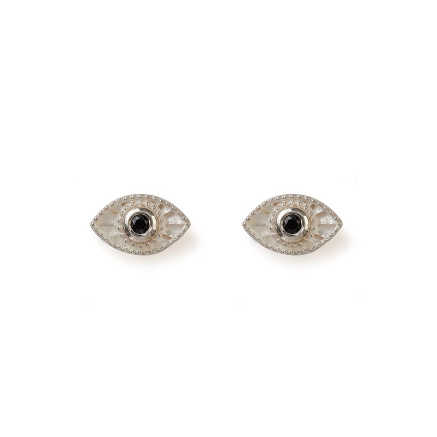 Women FARA Boutique | Mini Rays Of Light Studs Silver - Black Sapphire