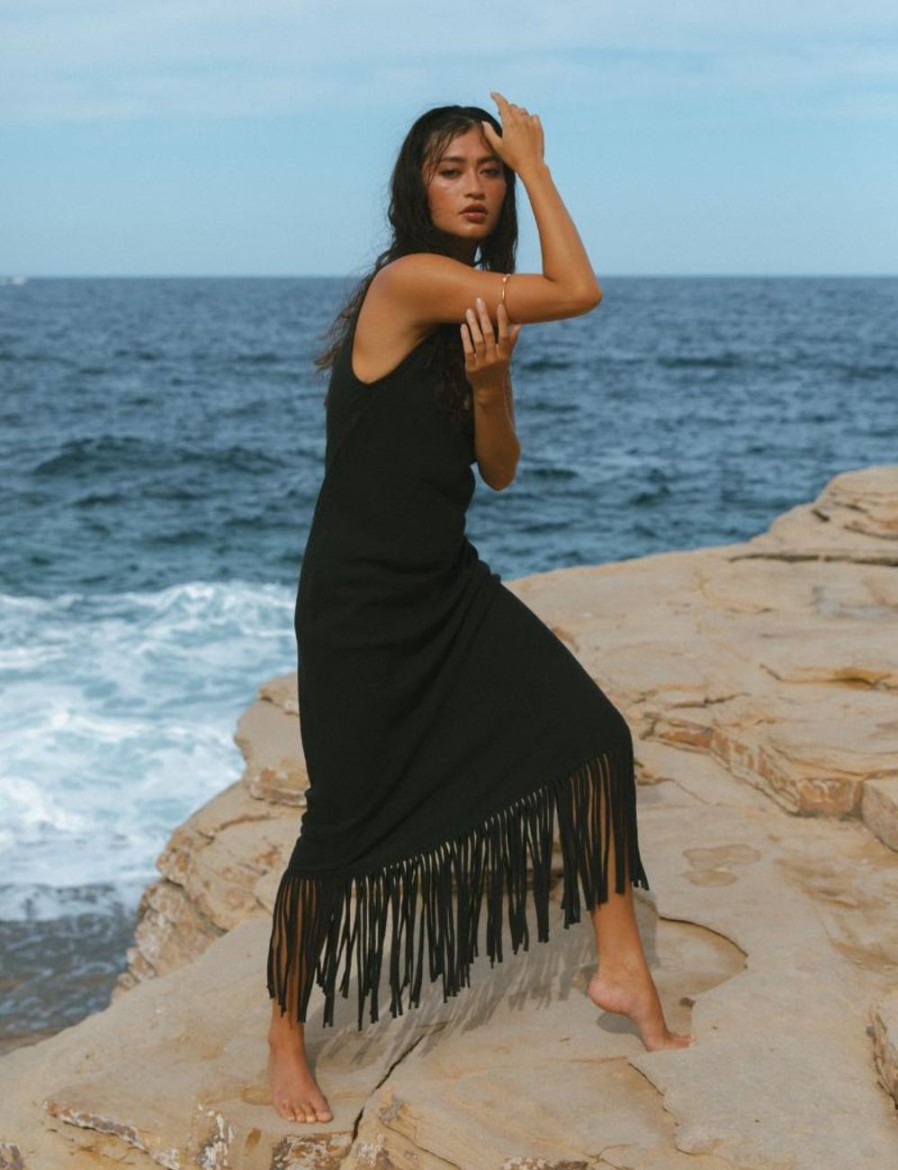 Women FARA Boutique | Nomad Fringe Dress Black