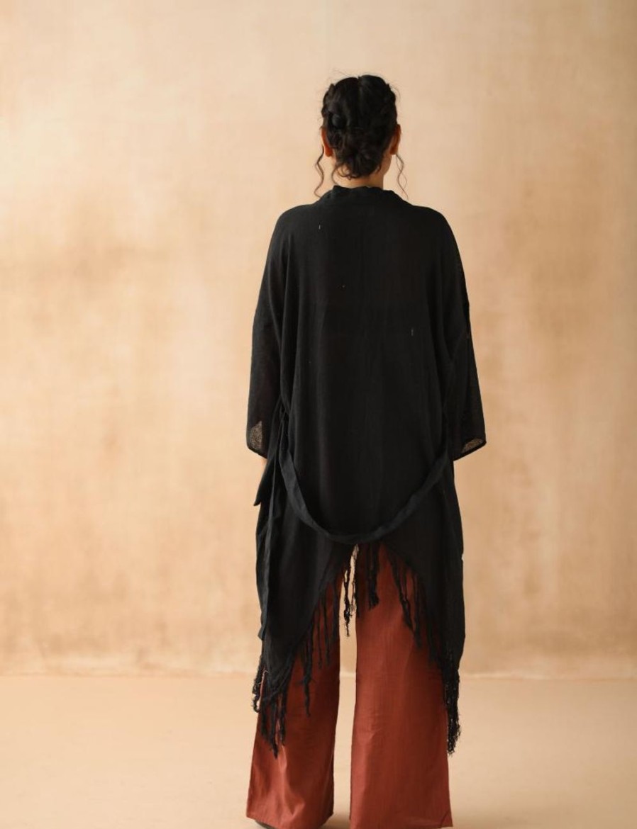 Women FARA Boutique | Raw Silk Kimono Black